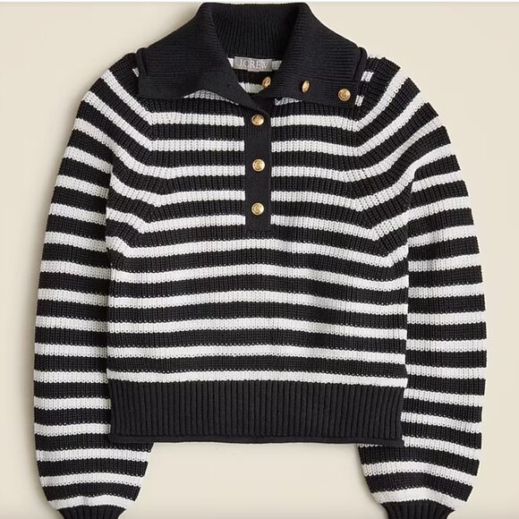 J. Crew Sweaters - J.Crew Ribbed Cotton Button-Collar Sweater in stripe Womens Small Sailor